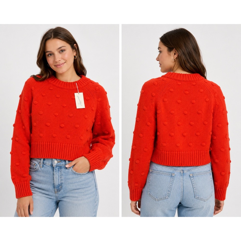 Universal Thread Womens Popcorn Stitch Sweater Orange Red Cropped Crewneck M